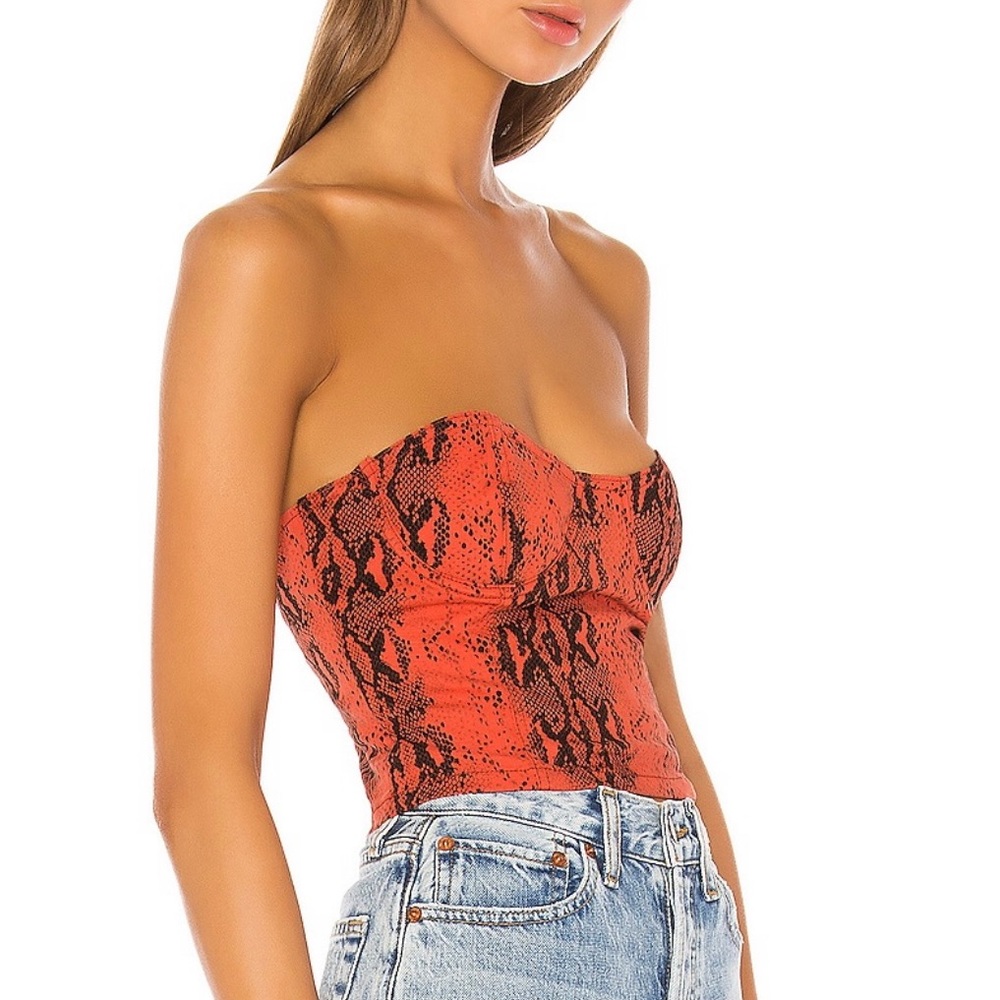 Superdown Ryan Denim Bustier Snakeskin Top